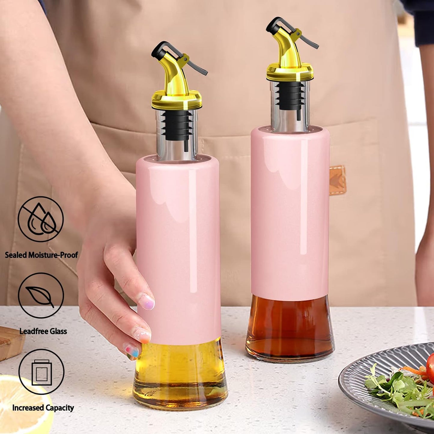 Olive Oil Dispenser ? Leakproof Glass Bottle with Non-Drip Spout for Kitchen & Cooking (300 ML)