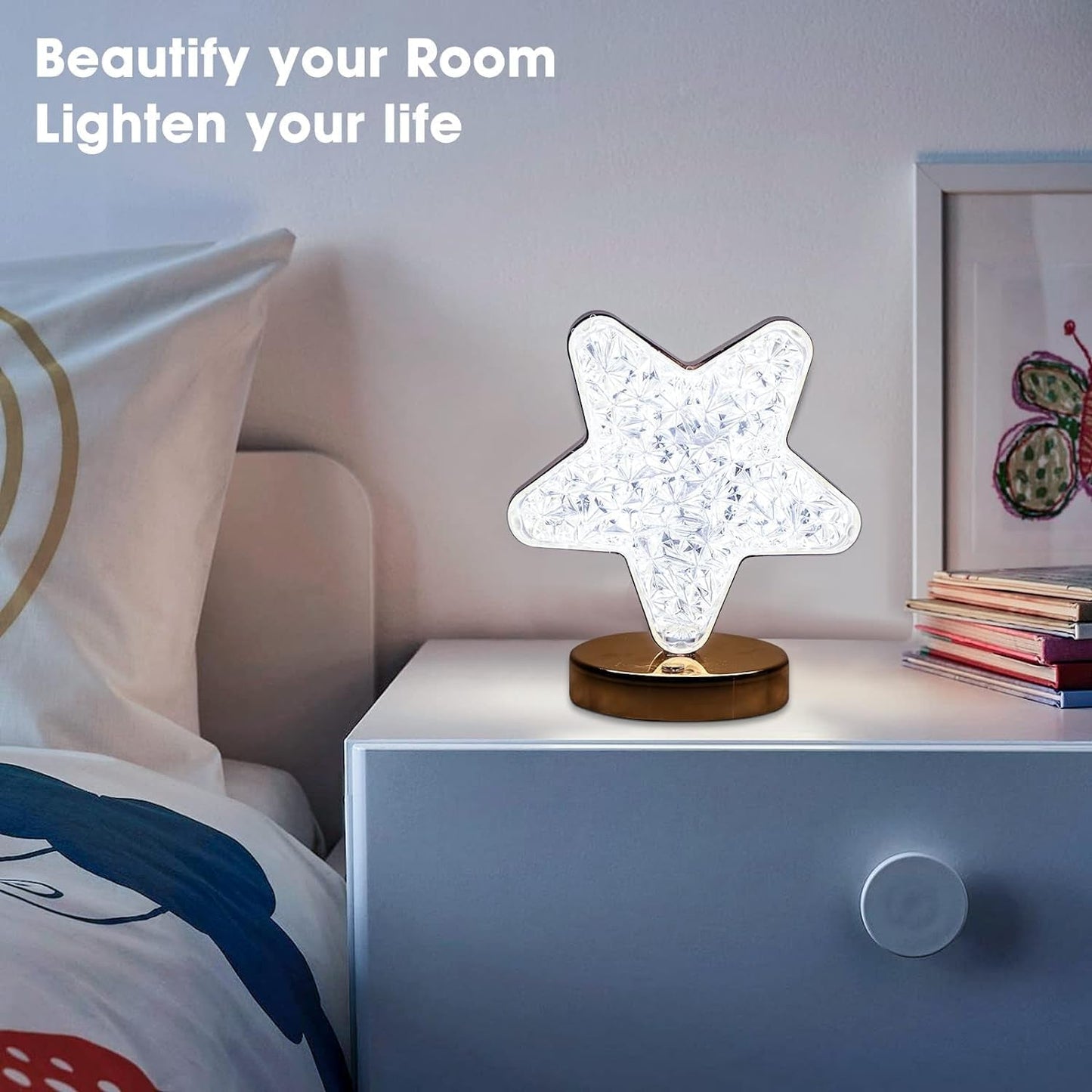 Star Crystal Diamond Touch Lamp ? USB Rechargeable, 3-Way Dimmable