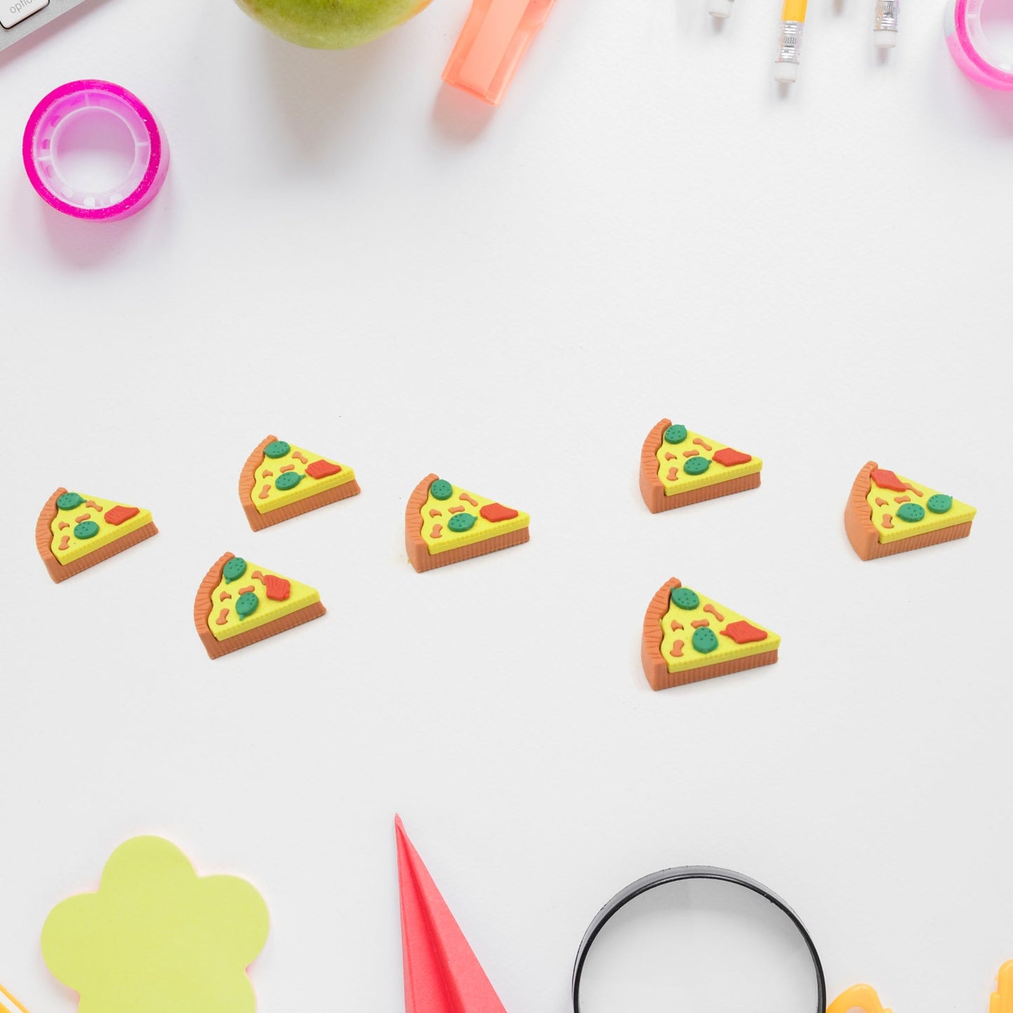 3D Pizza Slices Eraser Set ? Fancy & Colorful Stationery for Kids & Gifts (7 slice)