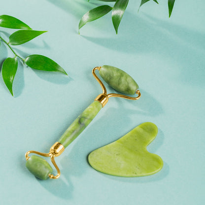 Jade Roller & Gua Sha Set ? Natural Face Massager for Anti-Aging, Glowing Skin & Face Shaping (1 Pc)