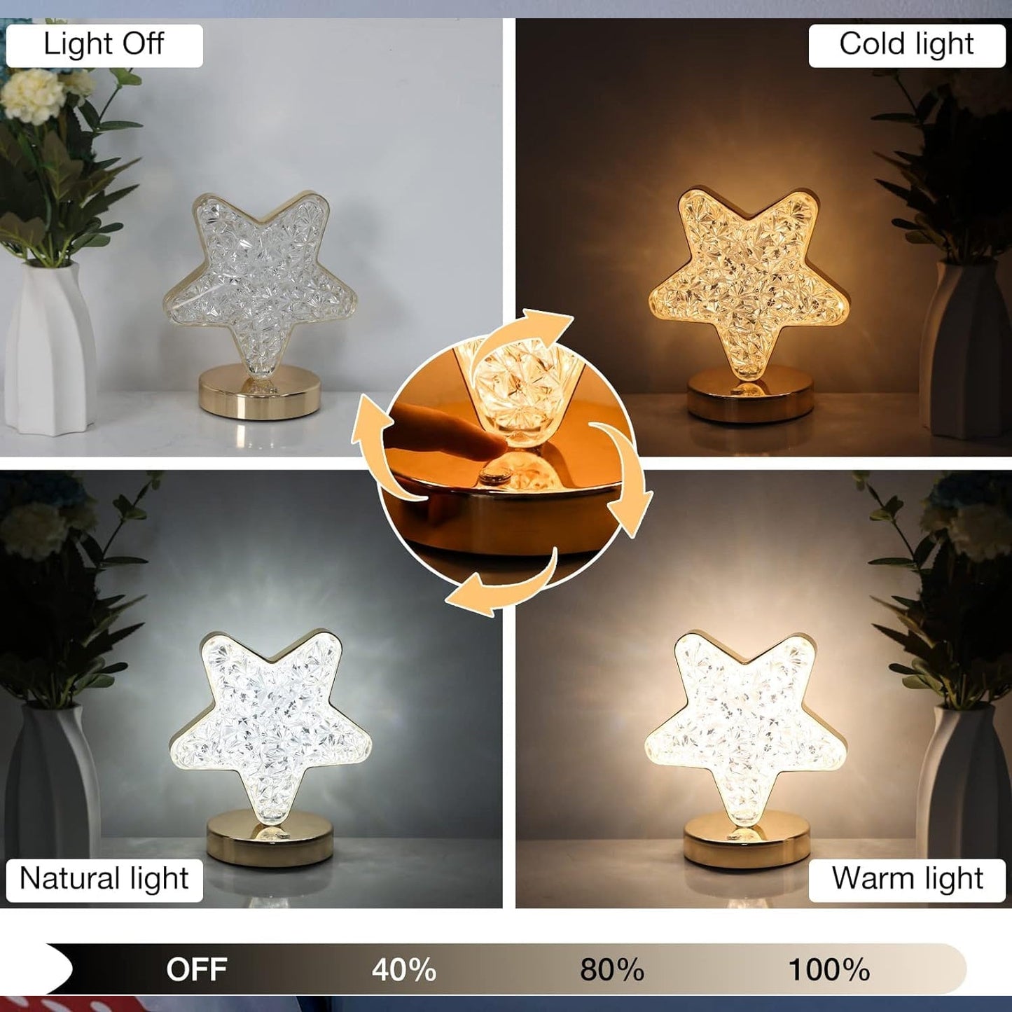 Star Crystal Diamond Touch Lamp ? USB Rechargeable, 3-Way Dimmable