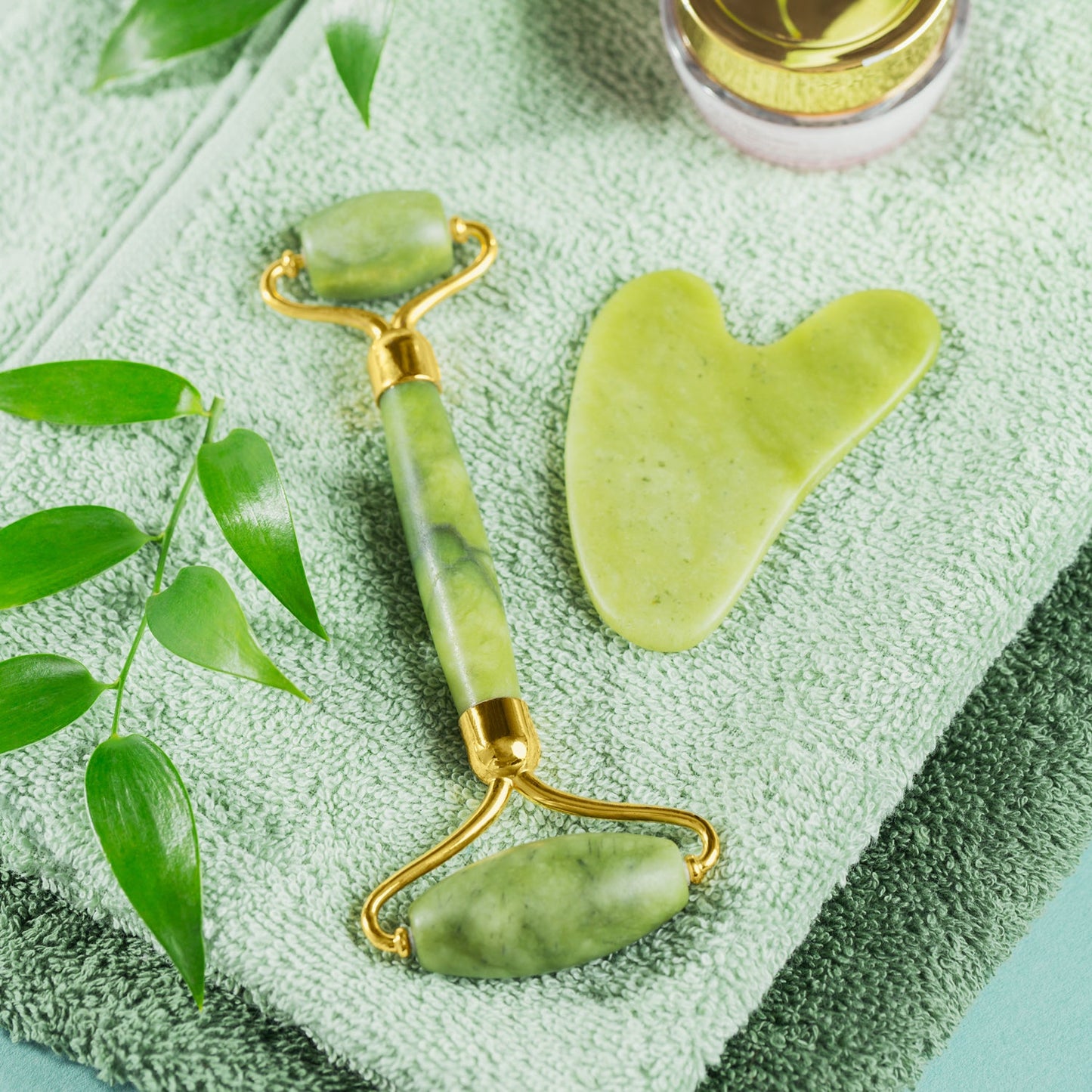Jade Roller & Gua Sha Set ? Natural Face Massager for Anti-Aging, Glowing Skin & Face Shaping (1 Pc)