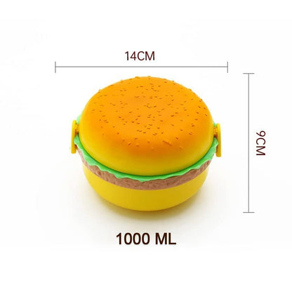 Burger Shape Lunch Box ? Double Layer 1000ml Food Container with 2 Spoons for Kids