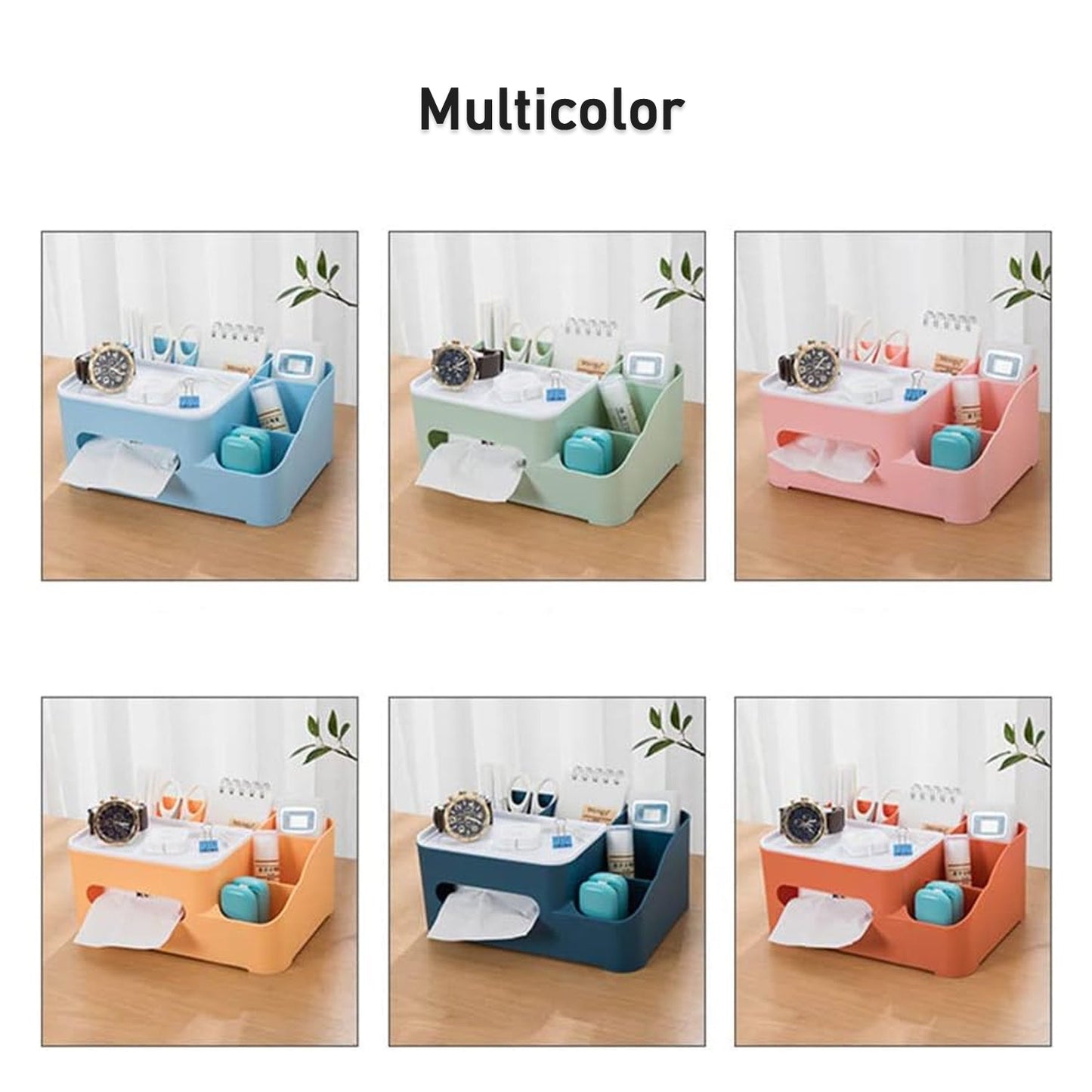 6-Compartment Desk Organizer ? Multi-Function Storage for Tissue, Stationery, Remote & Mobile (Home/Office)