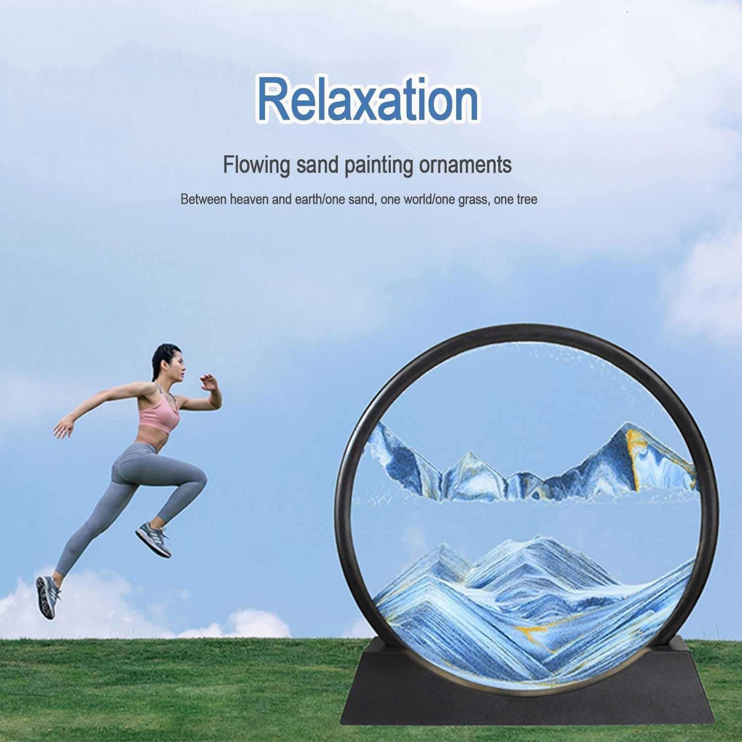 3D Moving Sand Art ? Liquid Motion Deep Sea Sandscape with Round Glass Frame (1 Pc)