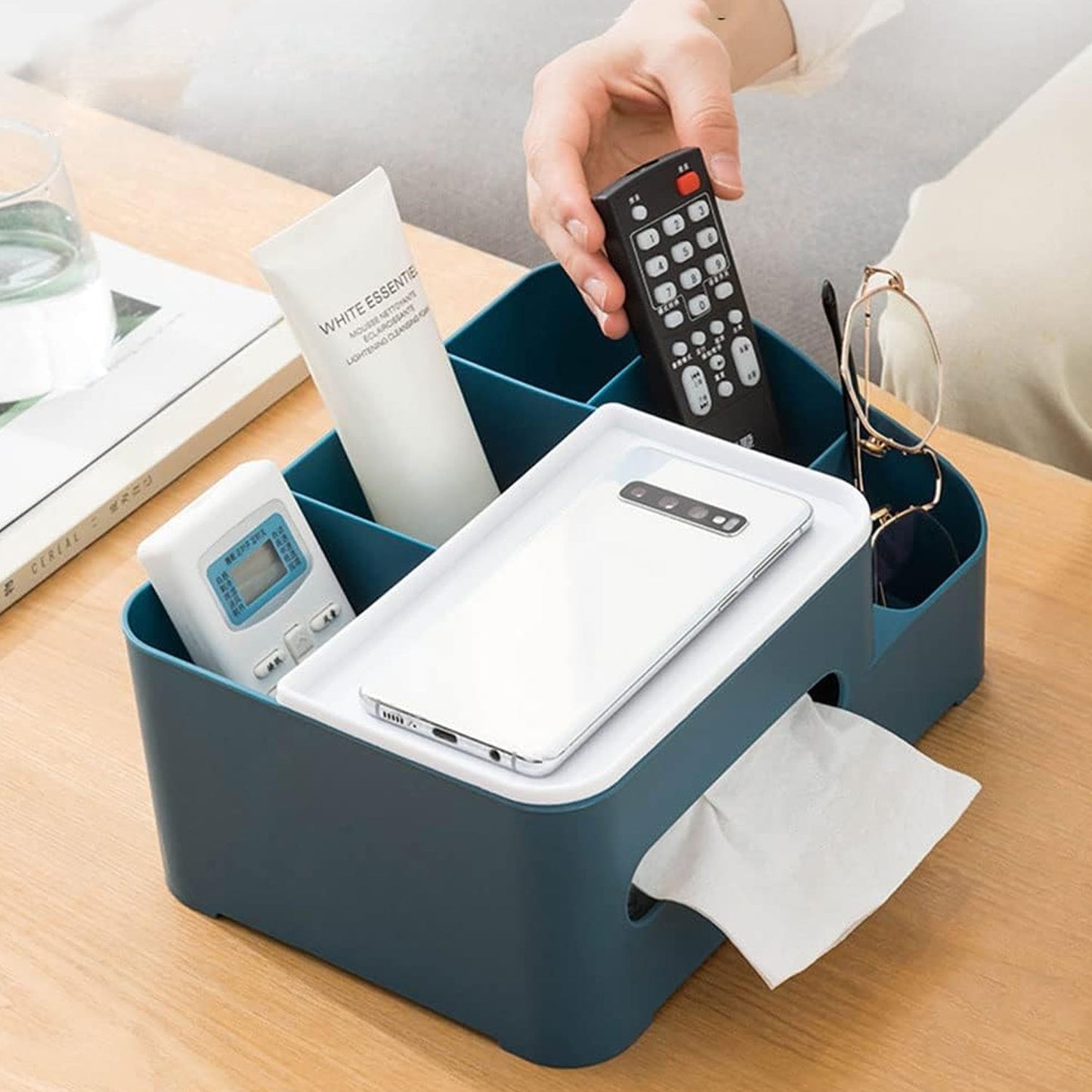 6-Compartment Desk Organizer ? Multi-Function Storage for Tissue, Stationery, Remote & Mobile (Home/Office)