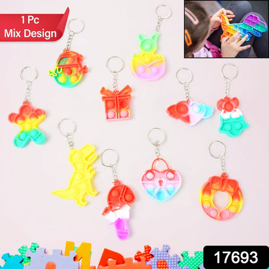 Compact Pop It Keychain ? Fun Stress Relief Fidget Toy (1 Pc | Mix Design)