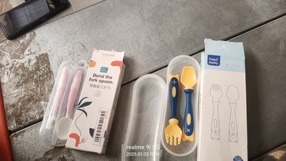 Silicone Bendable Kids Spoon & Fork Set ? Toddler Self-Feeding Utensils (2 Pc Set)