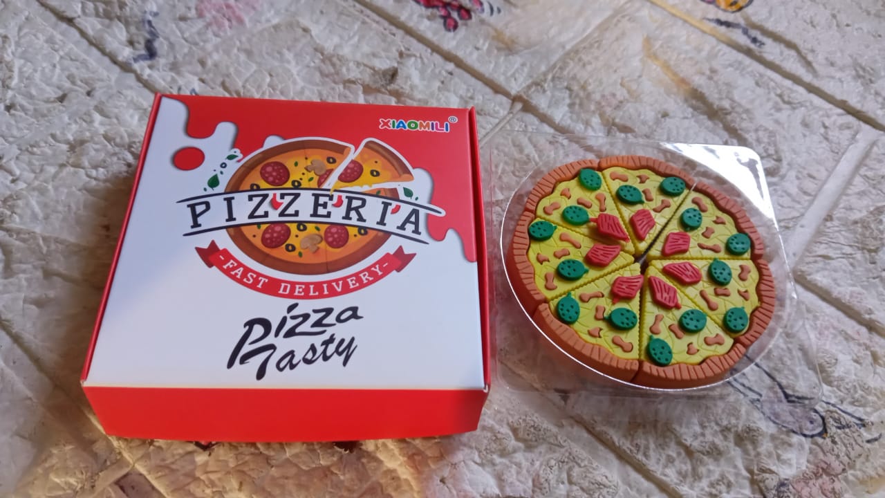 3D Pizza Slices Eraser Set ? Fancy & Colorful Stationery for Kids & Gifts (7 slice)