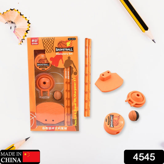 Football & Basketball Stationery Kit ? Pencil, Sharpener & Eraser for Kids (Birthday Gift)