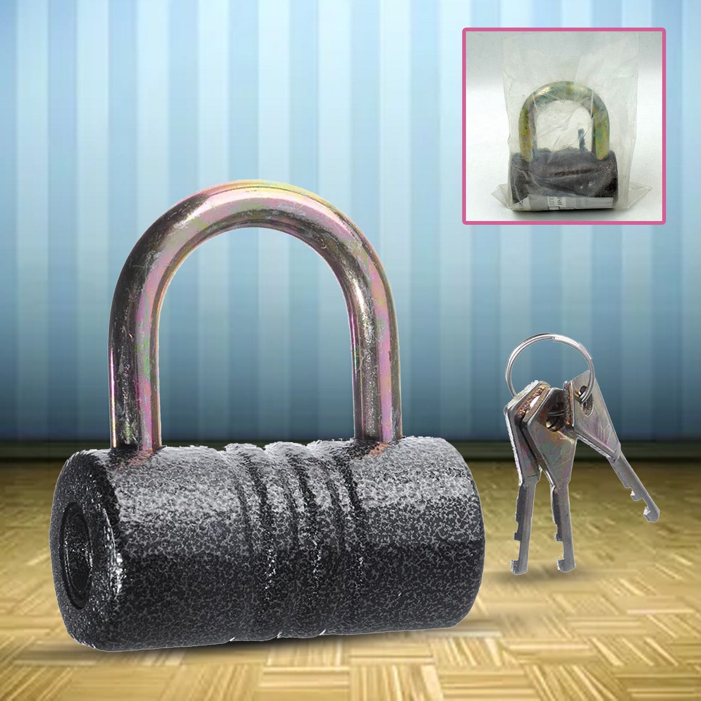 Heavy-Duty Iron Padlock ? 82mm Black Spray Lock with Brass Core & 5 Keys, Waterproof & Anti-Theft