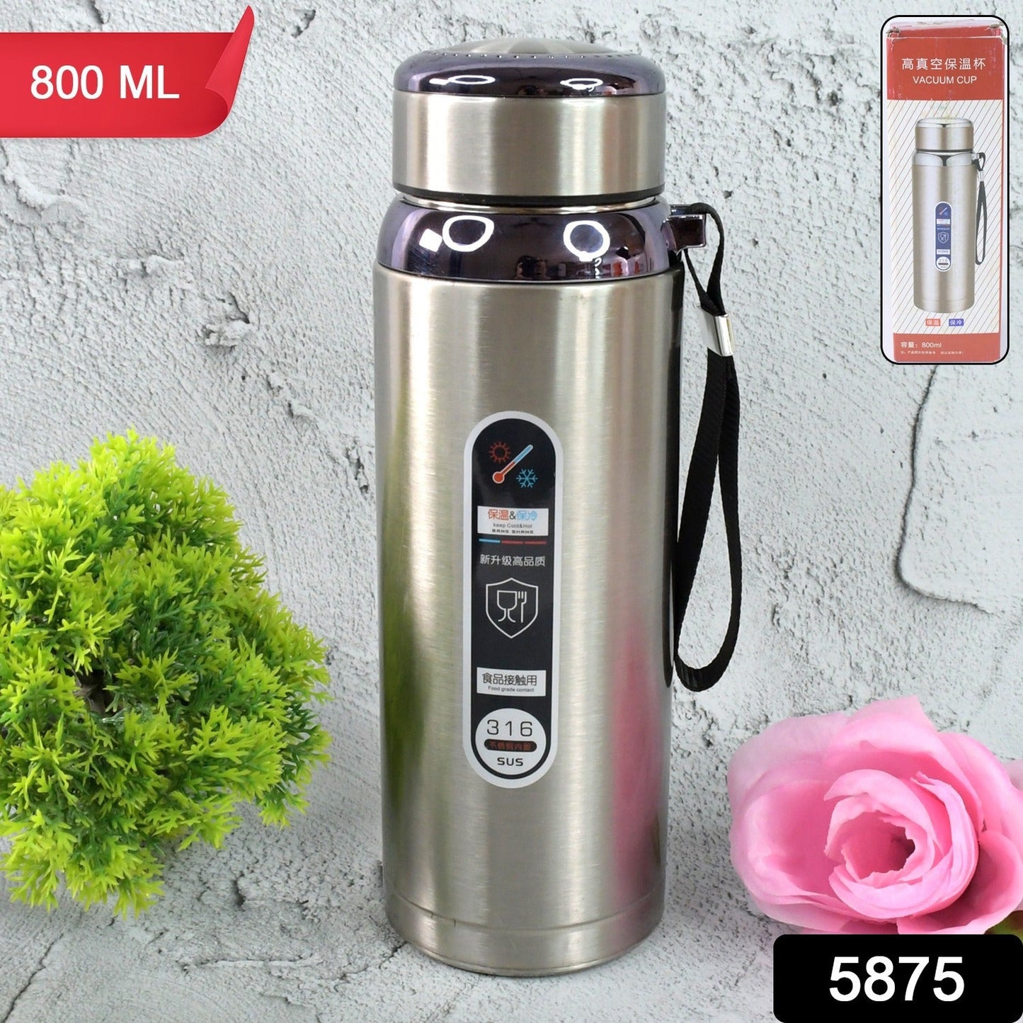 800ml Stainless Steel Water Bottle ? Leak-Proof Thermos Flask for Travel, Gym, Office, Home Use (1 Pc)