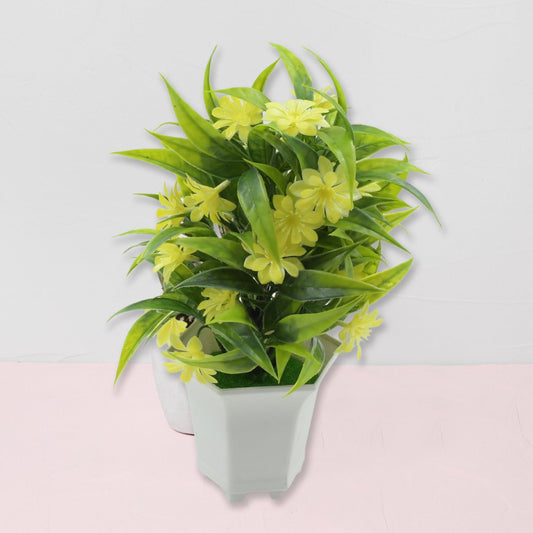 Artificial Flower Plant with Cute Pot ? Home & Office Tabletop Decor, Indoor Balcony Plant (1 Pc)