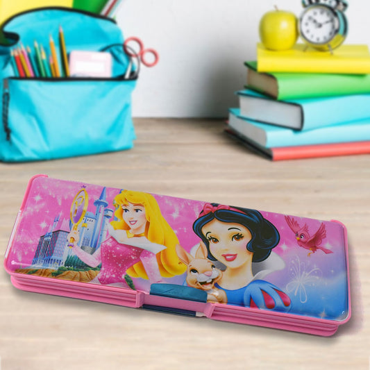 Plastic Multipurpose Compass Box ? Double Deck Pencil Case with 2 Compartments & Cartoon Organizer (1 Pc, Mix Design)
