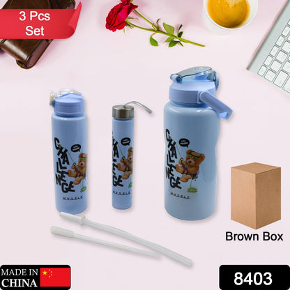 Plastic Water Bottle Set ? BPA-Free, Leak-Proof, Cartoon Design for Kids & Gym (3 Pc Set)
