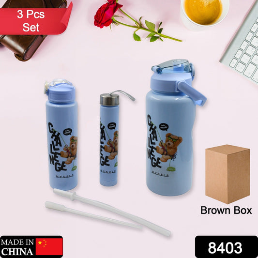 Plastic Water Bottle Set ? BPA-Free, Leak-Proof, Cartoon Design for Kids & Gym (3 Pc Set)