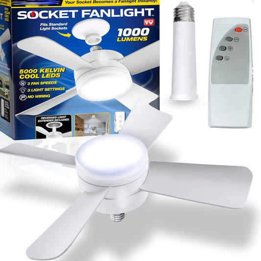 Original Cool LED Socket Fan Light ? Ceiling Fan Replacement, 1000 Lumens/5000K, Remote Controlled (Remote Battery Not Included)