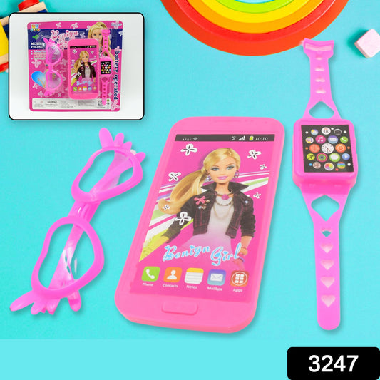 Barbiee Musical Phone, Watch & Glasses Set for Girls ? ABS Calling Toy (3-Piece, Battery Not Included)