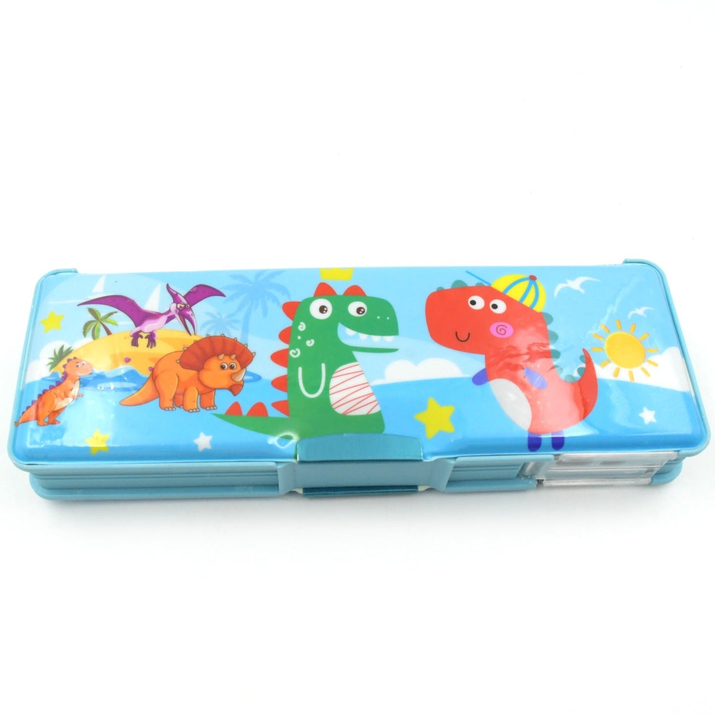Plastic Multipurpose Compass Box ? Double Deck Pencil Case with 2 Compartments & Cartoon Organizer (1 Pc, Mix Design)
