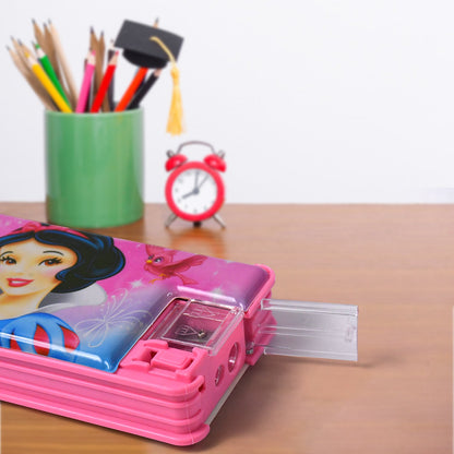 Plastic Multipurpose Compass Box ? Double Deck Pencil Case with 2 Compartments & Cartoon Organizer (1 Pc, Mix Design)
