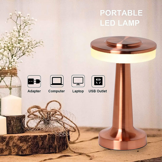 Touch LED Metal Desk Lamp ? USB Rechargeable, 3 Colors/Brightness Levels, Dimmable Eye Protection (1 Pc)