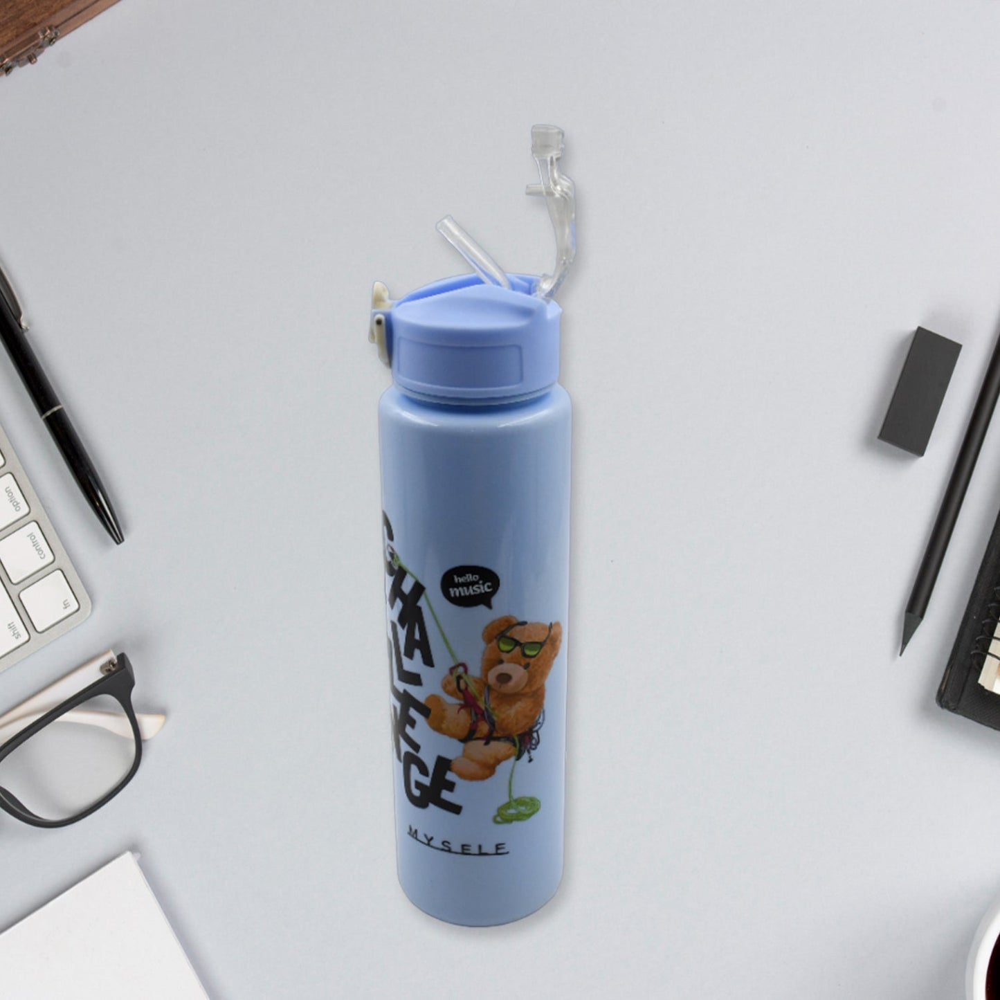 Plastic Water Bottle Set ? BPA-Free, Leak-Proof, Cartoon Design for Kids & Gym (3 Pc Set)