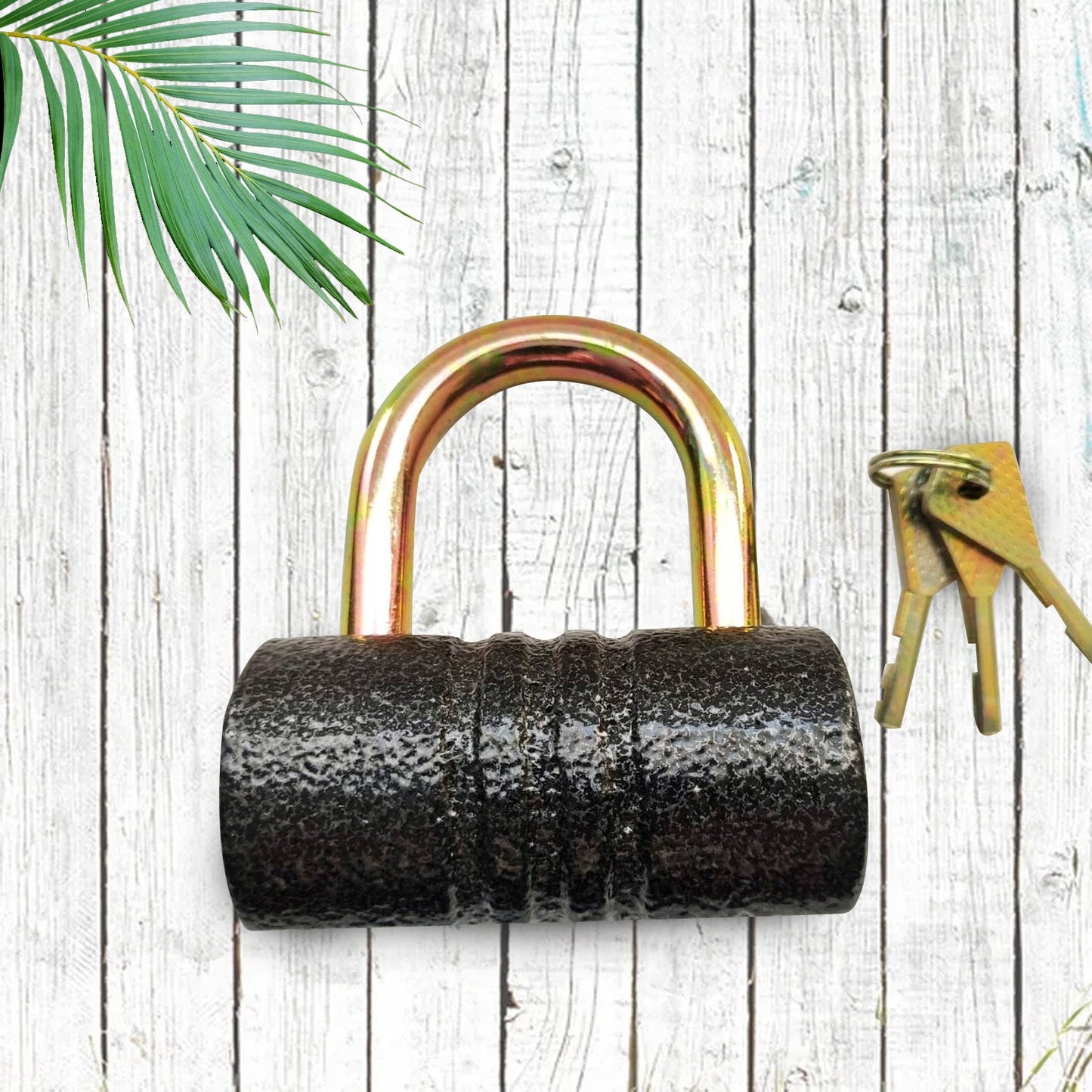 Heavy-Duty Iron Padlock ? 82mm Black Spray Lock with Brass Core & 5 Keys, Waterproof & Anti-Theft
