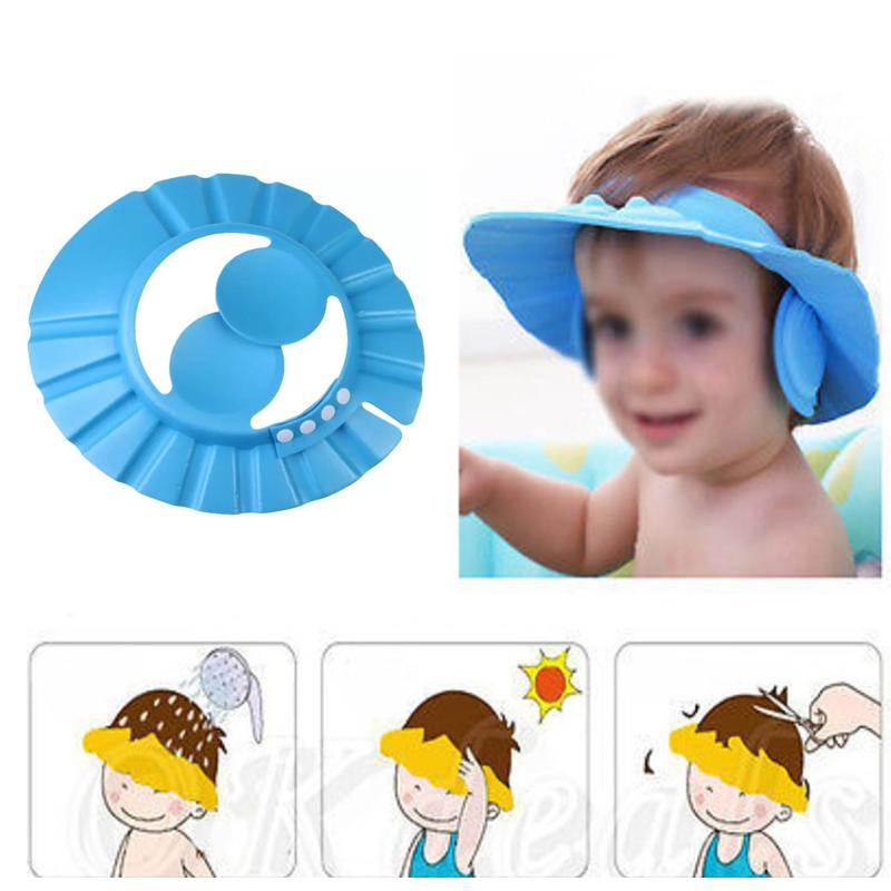 Soft and adjustable shower cap for baby?s safety.