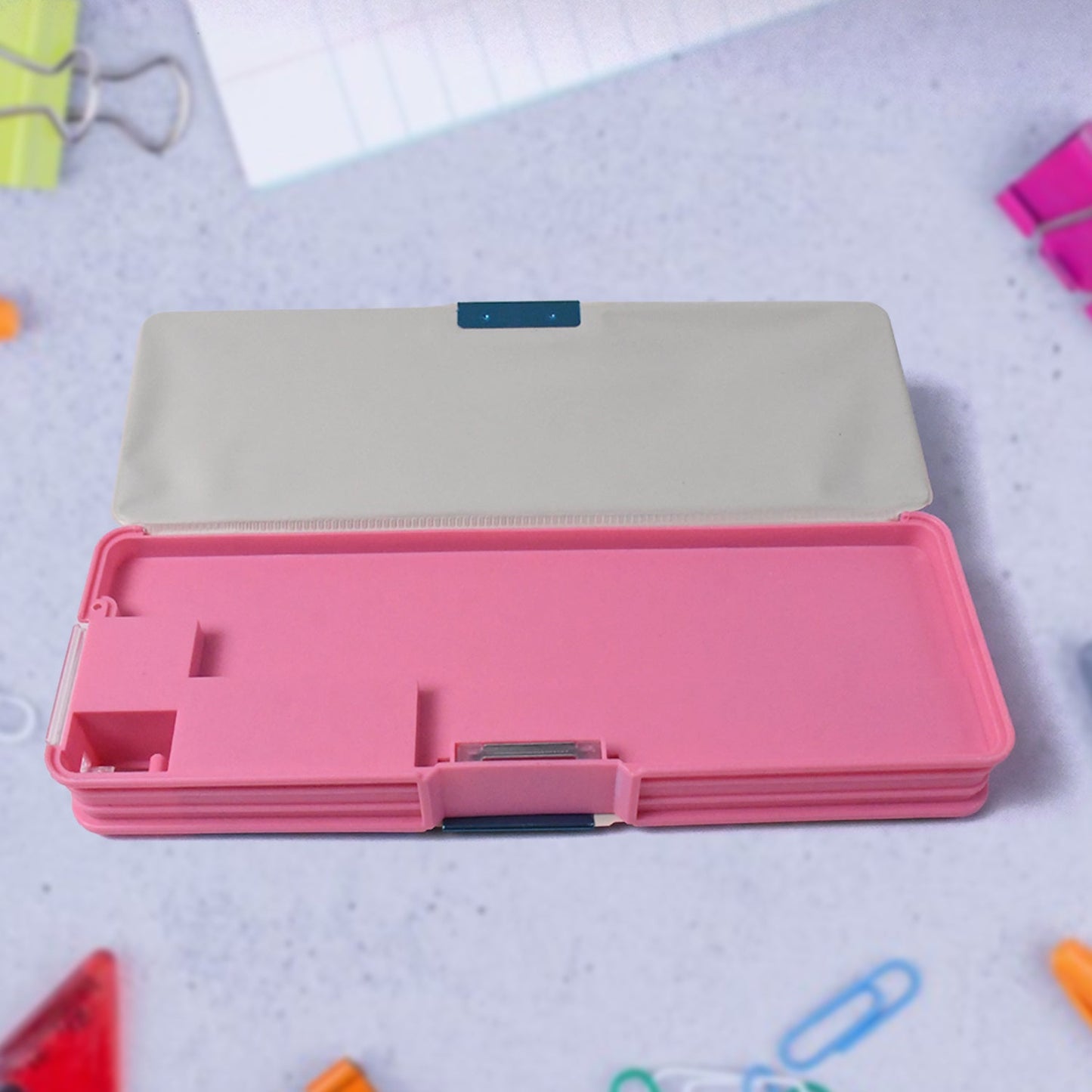 Plastic Multipurpose Compass Box ? Double Deck Pencil Case with 2 Compartments & Cartoon Organizer (1 Pc, Mix Design)
