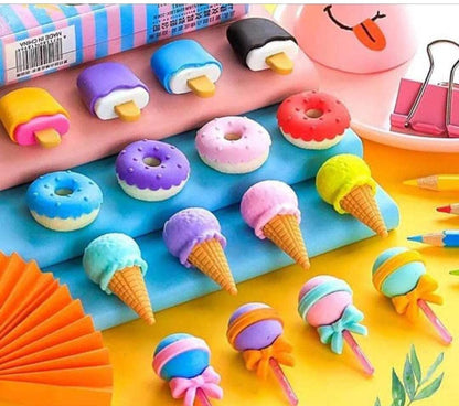 Cone, Donut & Lollipop Eraser Set for Kids? School Gifts (1 Set 4 Pc, Themed)