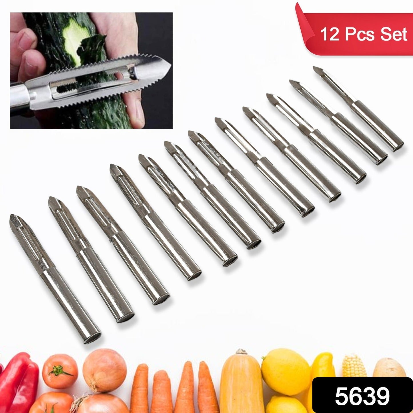 Stainless Steel Peeler Set ? Multi-Purpose Handle for Peeling & Shredding (12 Pcs Set)