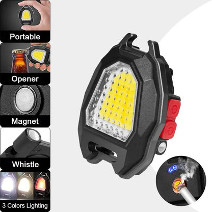 Triangular Camping Flashlight with Lighter ? 6 Modes, 3 Colors, Waterproof, Magnetic Keychain