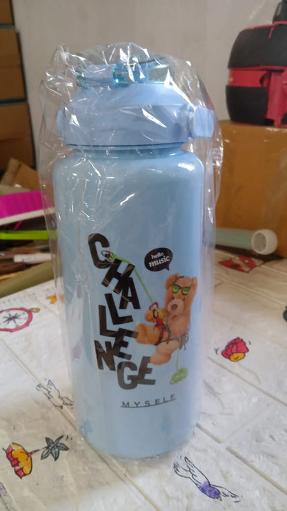 Plastic Water Bottle Set ? BPA-Free, Leak-Proof, Cartoon Design for Kids & Gym (3 Pc Set)