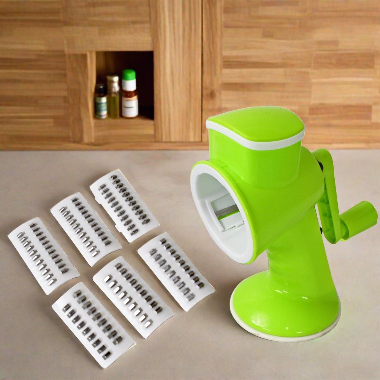 6 in 1 Multi functional Vegetable Cutter & Slicer Hand Machine Cutting, Slice, Cut Thick, Cut Silk All in one ?Vegetable Chopper Cutter & Slicing Cutter Barrel - Vegetable Grater with 6 Removable Blades