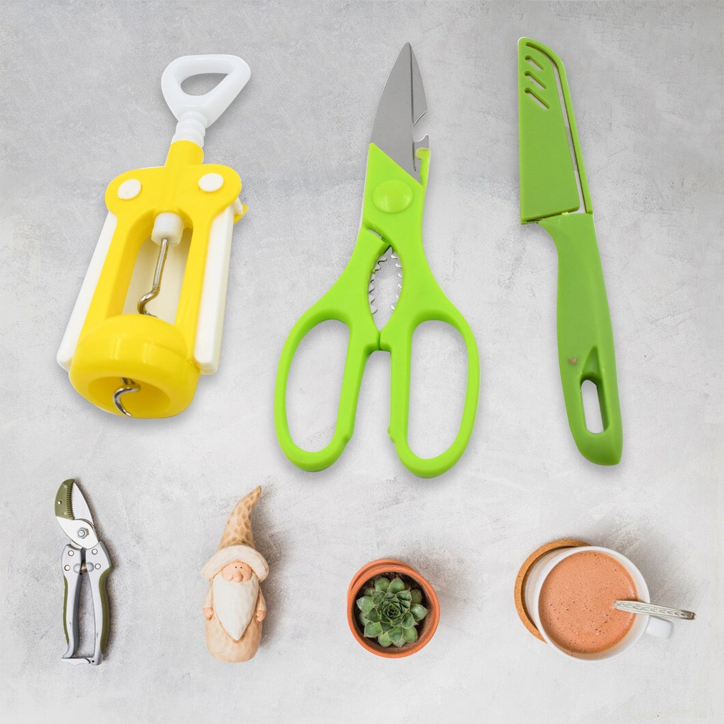 Multifunction Kitchen Tool Set ? Stainless Steel & Plastic Knife and Scissors
