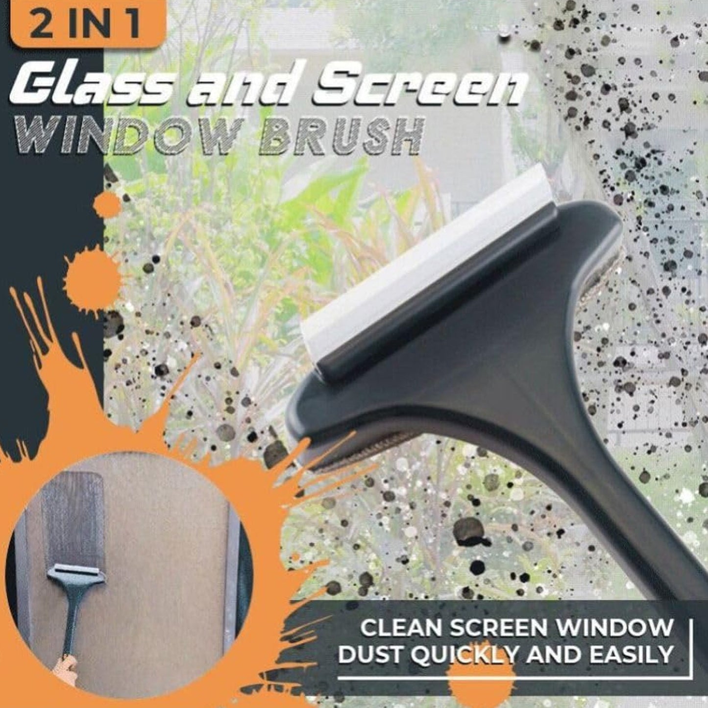2-in-1 Mesh Cleaning Brush & Wiper with Extended Handle ? Window Cleaner (1 Pc)