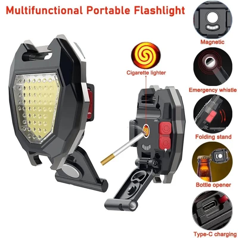 Triangular Camping Flashlight with Lighter ? 6 Modes, 3 Colors, Waterproof, Magnetic Keychain