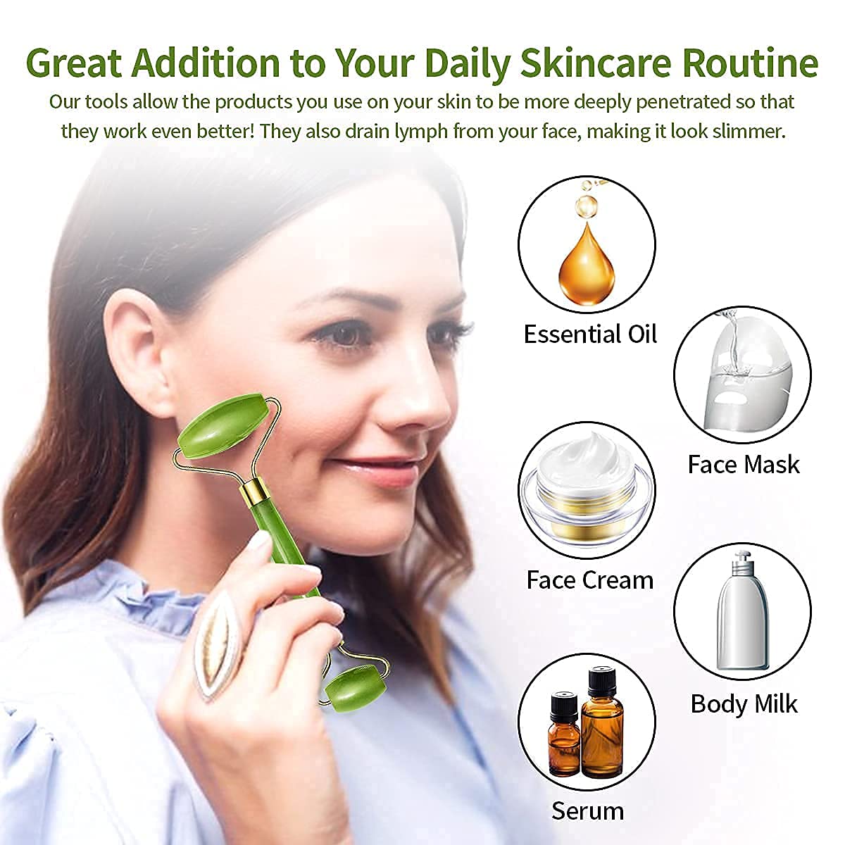 Jade Roller & Gua Sha Set ? Natural Face Massager for Anti-Aging, Glowing Skin & Face Shaping (1 Pc)