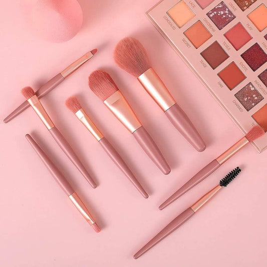 8-Piece Mini Makeup Brush Kit ? Portable Premium Synthetic Set with Case (Mix Colors)
