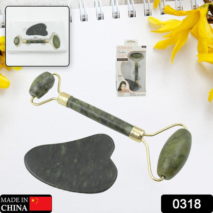 Jade Roller & Gua Sha Set ? Natural Face Massager for Anti-Aging, Glowing Skin & Face Shaping (1 Pc)