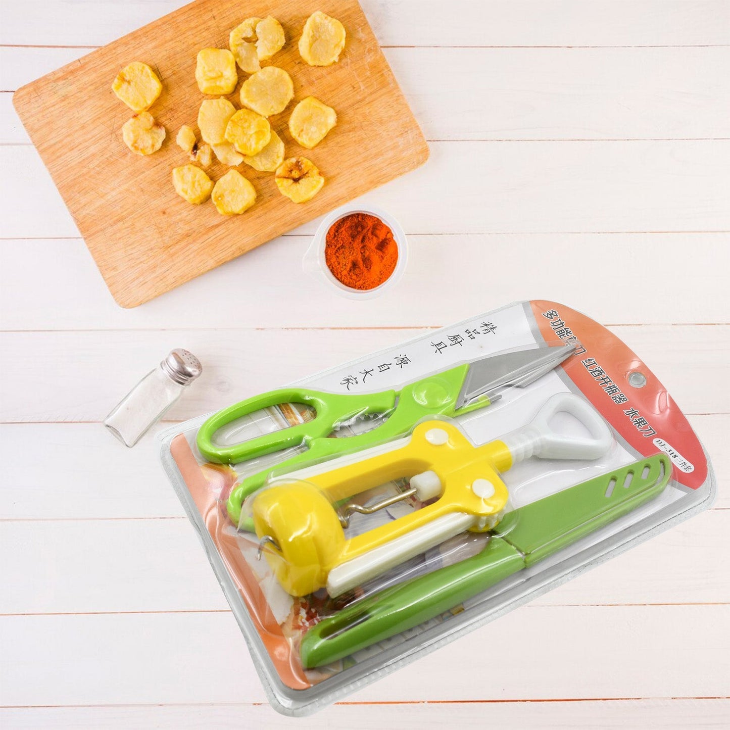 Multifunction Kitchen Tool Set ? Stainless Steel & Plastic Knife and Scissors