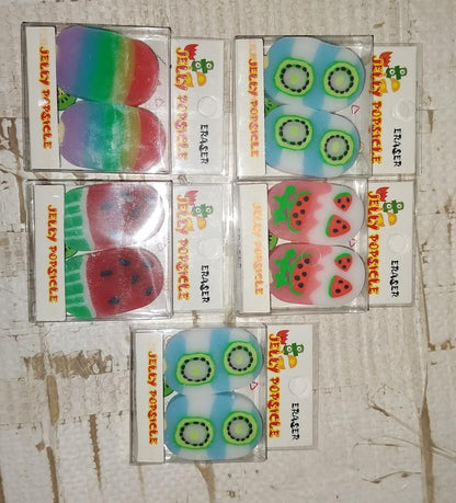 Jelly Popsicle Erasers ? Cute & Fancy Mini Erasers for Kids (2 Pc Set, Mix Design)