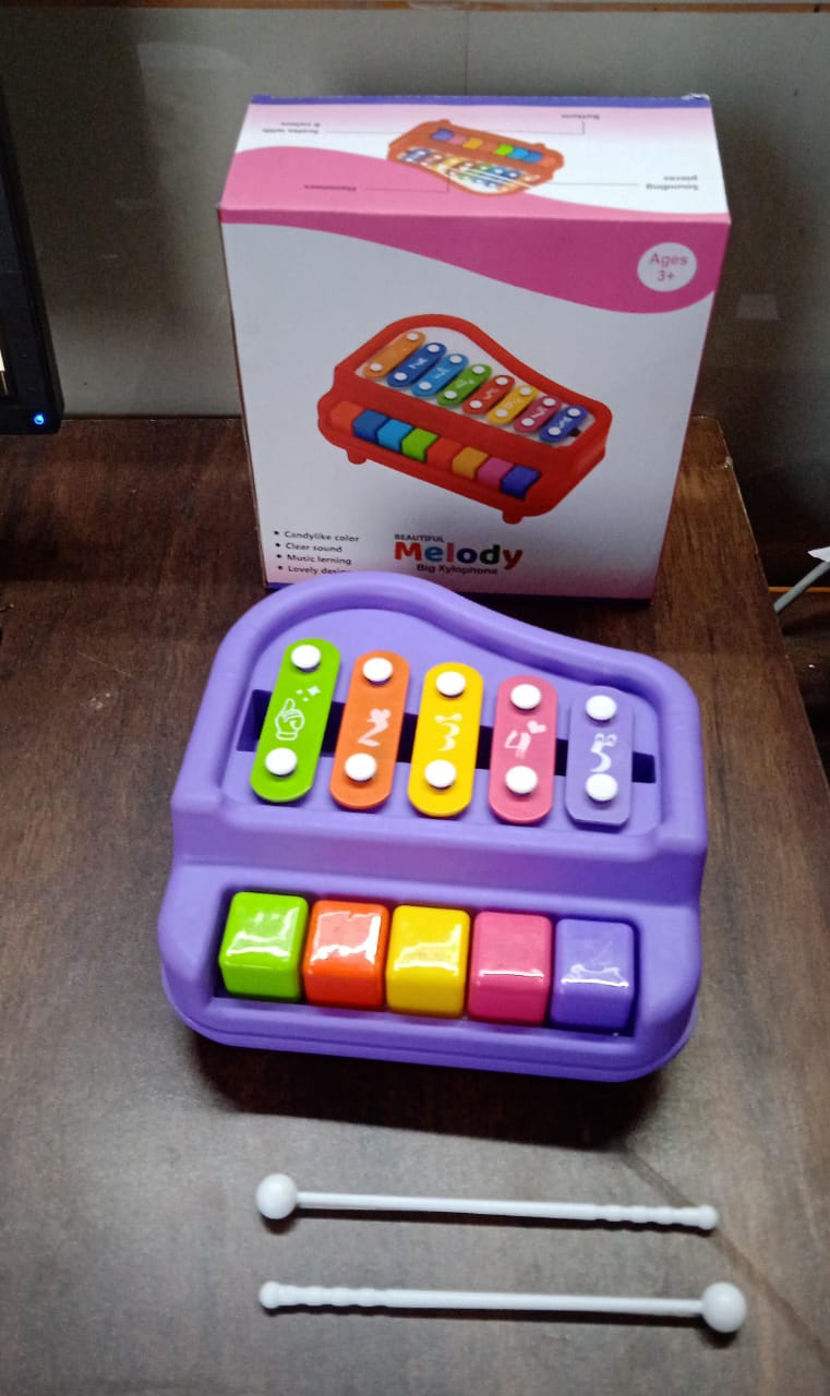 2 in 1 Baby Piano Xylophone Toy for Toddlers, 5 Multicolored Key Keyboard Xylophone Piano, Preschool Educational Musical Learning Instruments Toy for Baby Kids Girls Boys 3 Years (1 Pc)