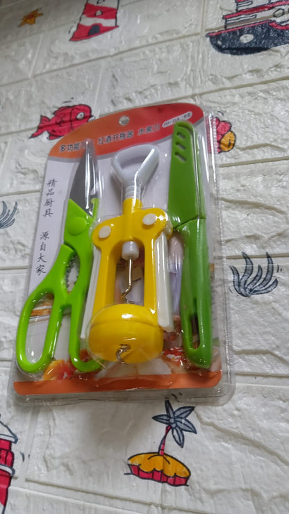 Multifunction Kitchen Tool Set ? Stainless Steel & Plastic Knife and Scissors