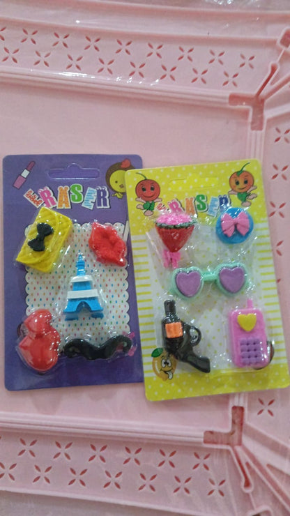Fancy Colorful Eraser Set for Kids? Parties & School (1 Set, Mixed Design)
