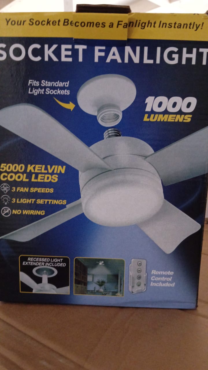 Original Cool LED Socket Fan Light ? Ceiling Fan Replacement, 1000 Lumens/5000K, Remote Controlled (Remote Battery Not Included)