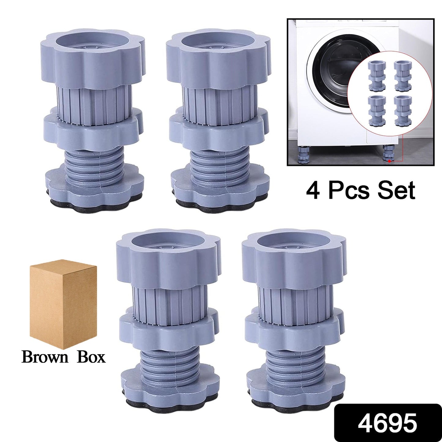 Adjustable Anti-Vibration Washing Machine Support Stand ? Non-Slip PVC Lifting Stand (4 Pc Set)