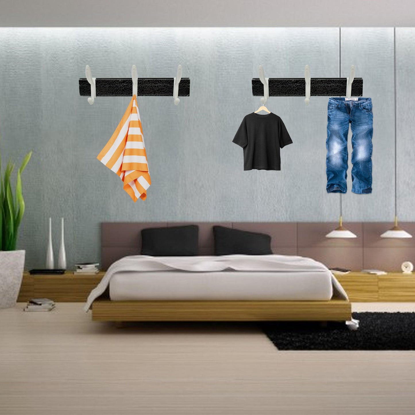 Wall Mounted Coat Hanger Rack ? 6 Hooks for Clothes, Jackets & Hats